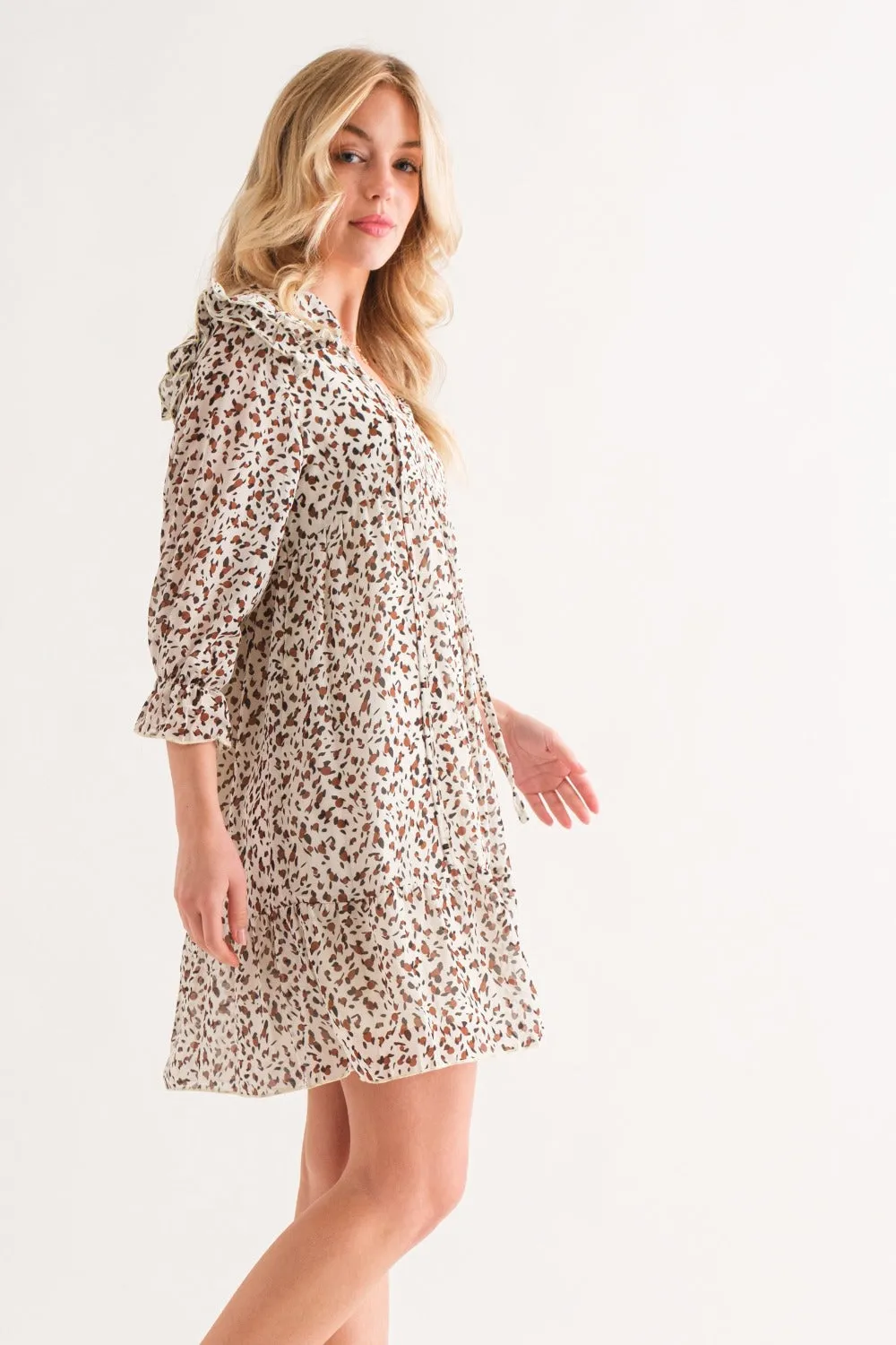 🌟 And The Why Leopard Ruffle Hem Woven Mini Dress 🌟
