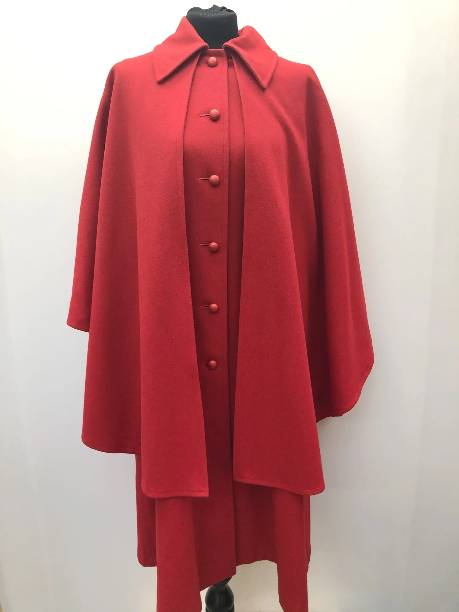 1960s Full Length Cape Coat - Red - Size 14