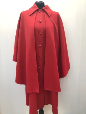 1960s Full Length Cape Coat - Red - Size 14