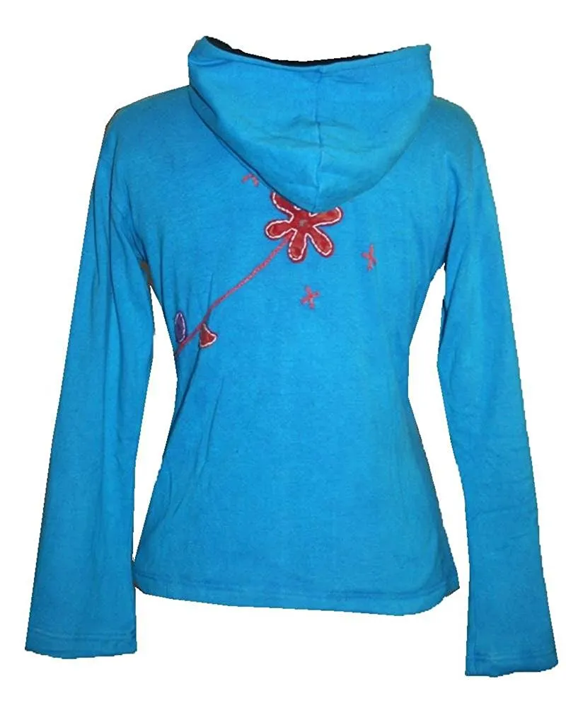309 FRJ Bohemian Multi Patched Asymmetric Fleece Hoodie Jacket