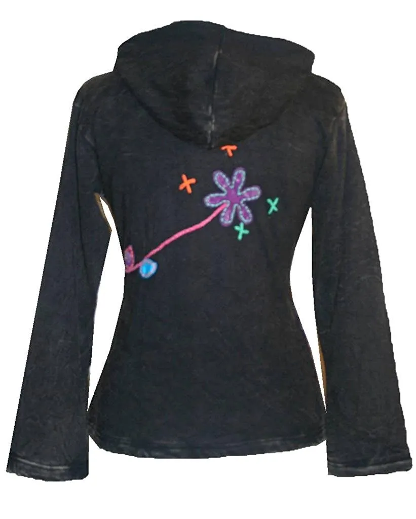 309 FRJ Bohemian Multi Patched Asymmetric Fleece Hoodie Jacket