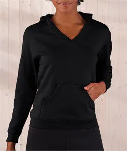 3654 LA T Ladies' French Terry Hooded Crossover V-Neck Pullover Black