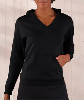 3654 LA T Ladies' French Terry Hooded Crossover V-Neck Pullover Black