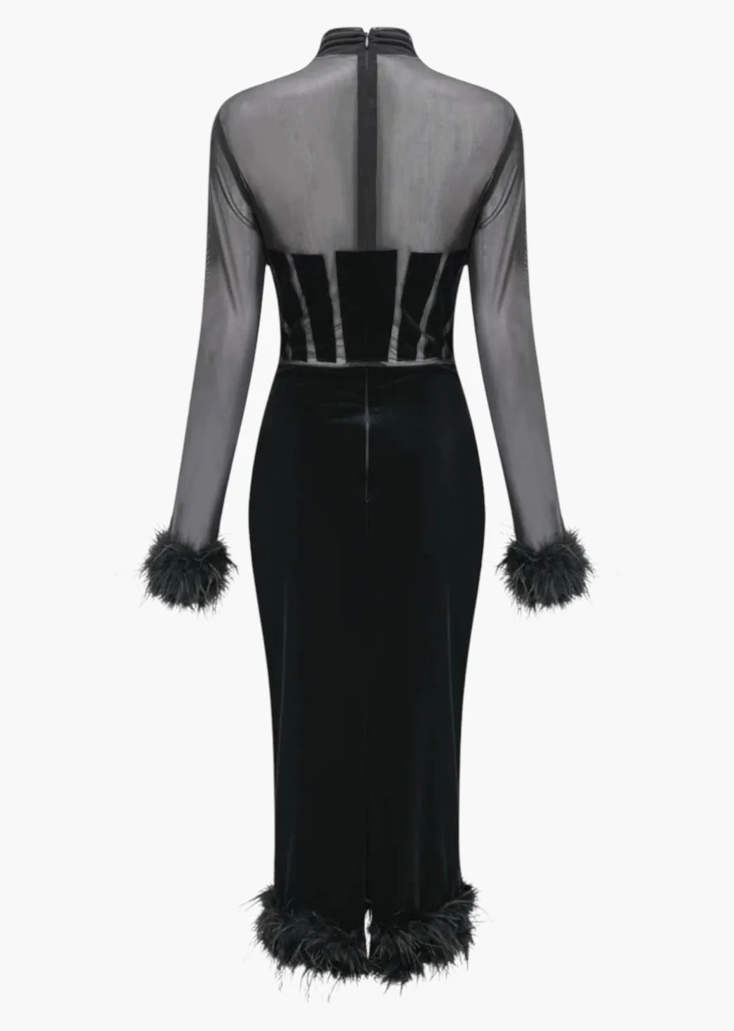 Ada Fuzzy Trim Velvet Dress