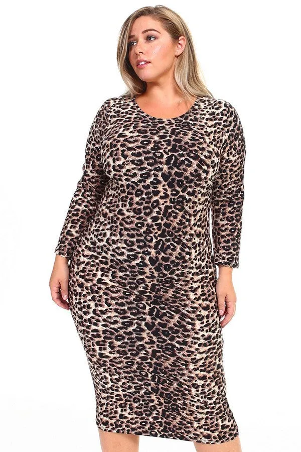 Alicia Leopard Bodycon Midi Dress (PLUS)