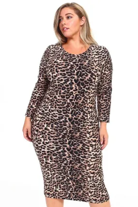 Alicia Leopard Bodycon Midi Dress (PLUS)