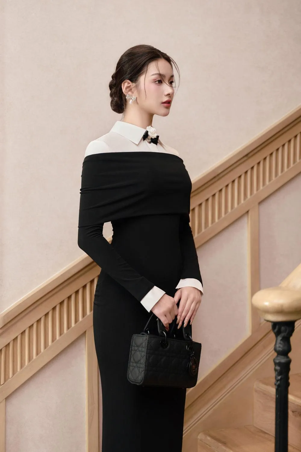 Amanda Sheath Collared Neck Spandex Midi Dress