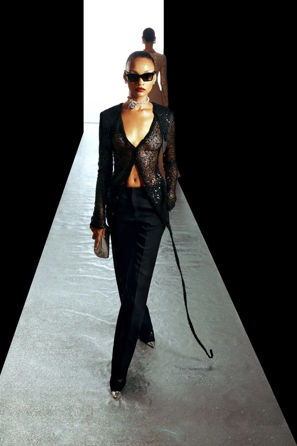 Amira Bodycon See-Through Mesh Sequin Shirt