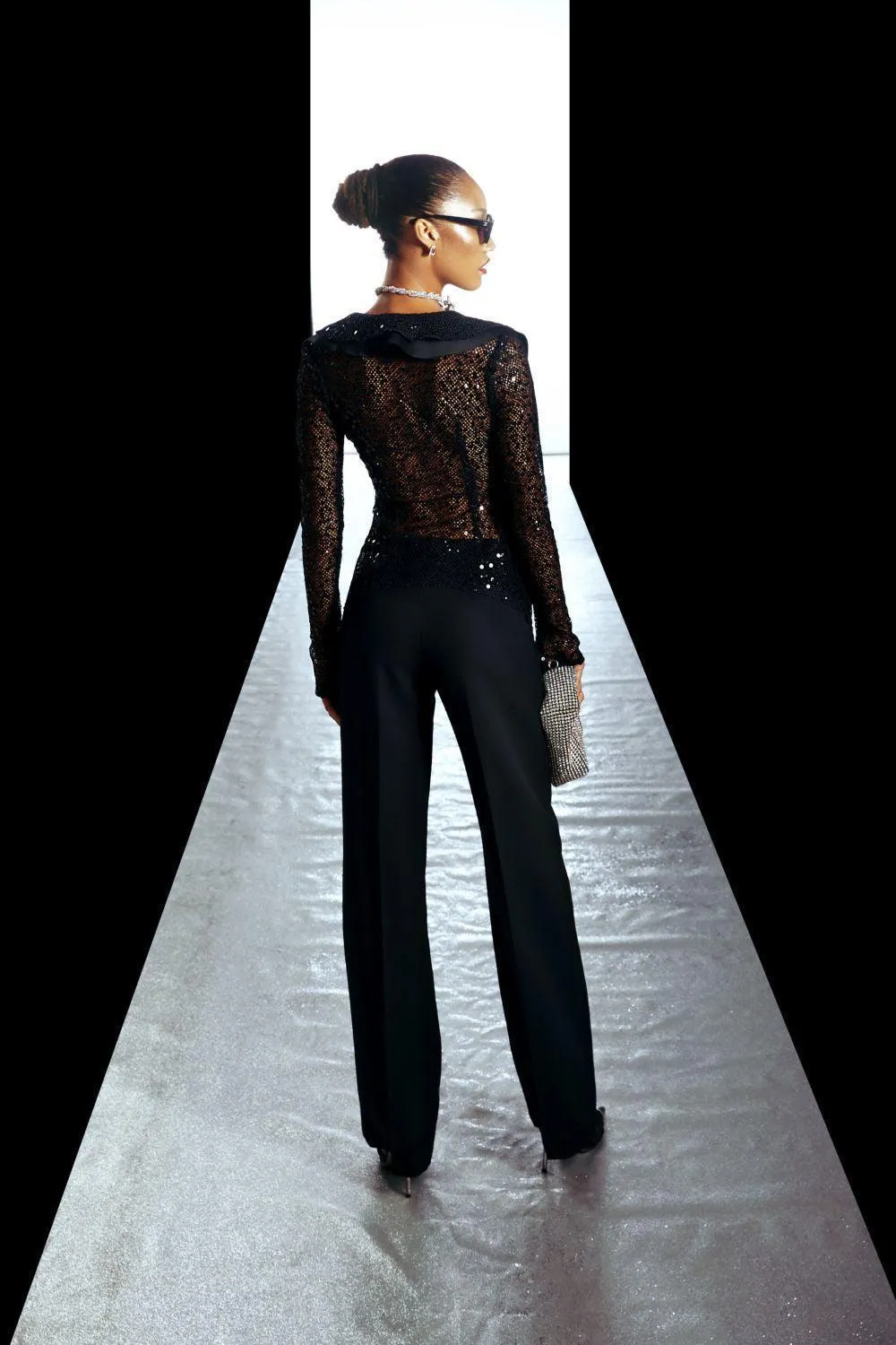 Amira Bodycon See-Through Mesh Sequin Shirt