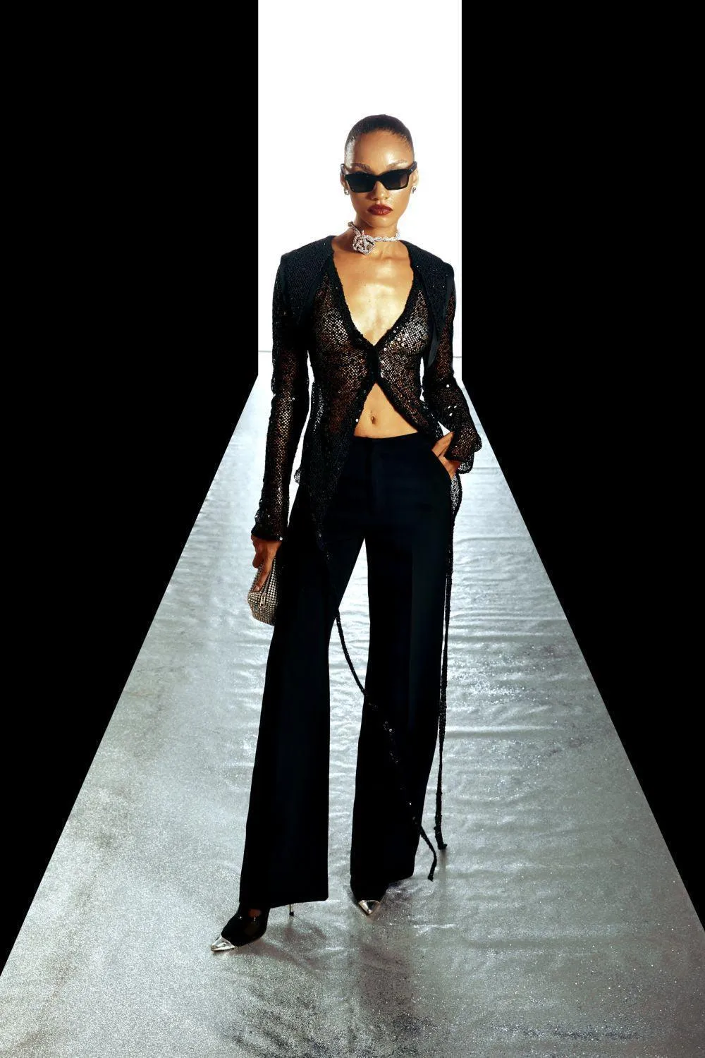 Amira Bodycon See-Through Mesh Sequin Shirt