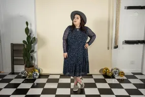 andrea long sleeve midi dress in blue