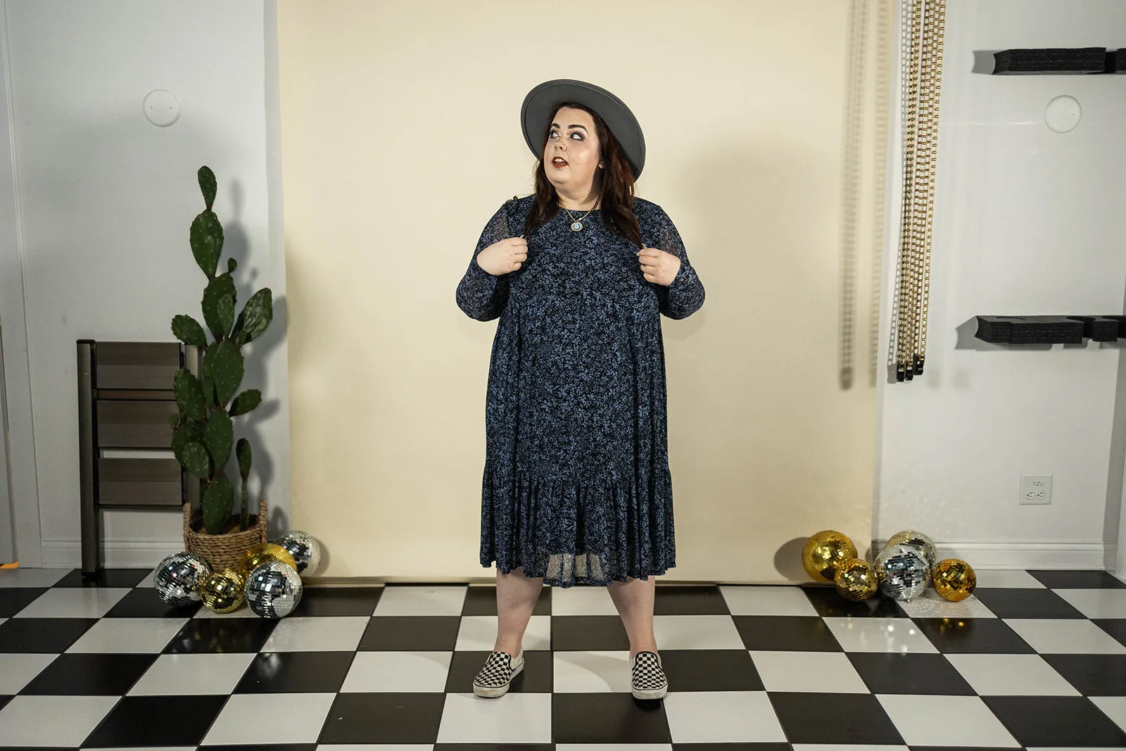 andrea long sleeve midi dress in blue