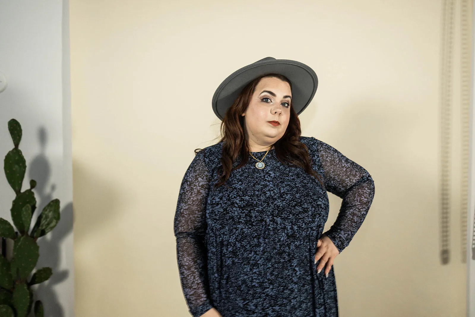 andrea long sleeve midi dress in blue