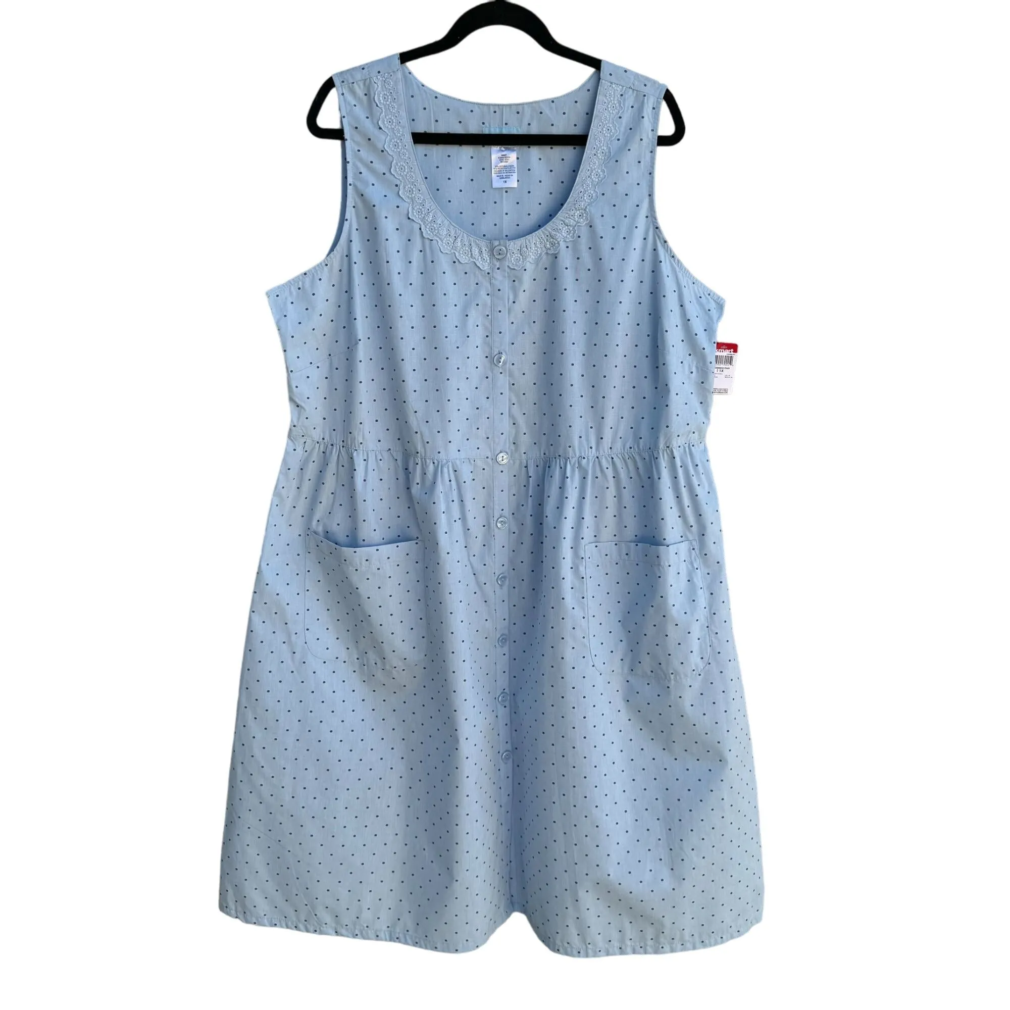 Basic Editions K-Mart Women's Sleeveless Blue Polka Dot Button Front Dress - New