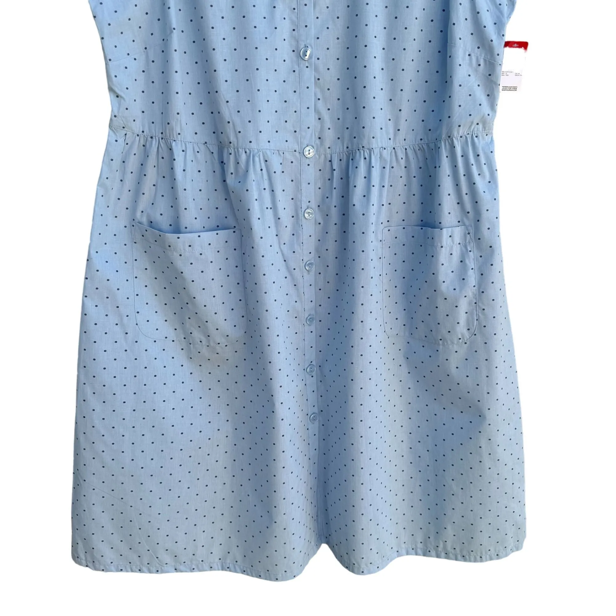 Basic Editions K-Mart Women's Sleeveless Blue Polka Dot Button Front Dress - New