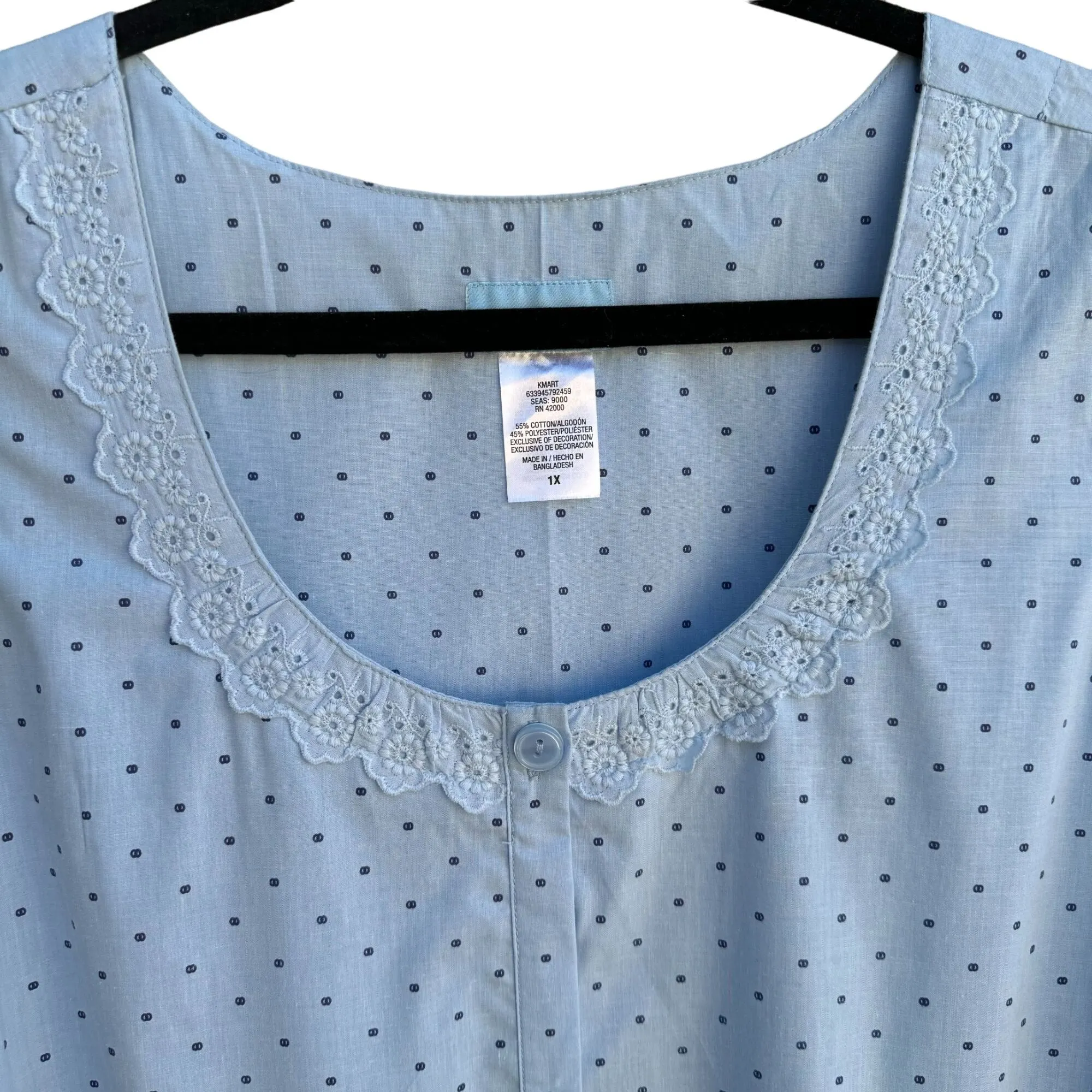 Basic Editions K-Mart Women's Sleeveless Blue Polka Dot Button Front Dress - New
