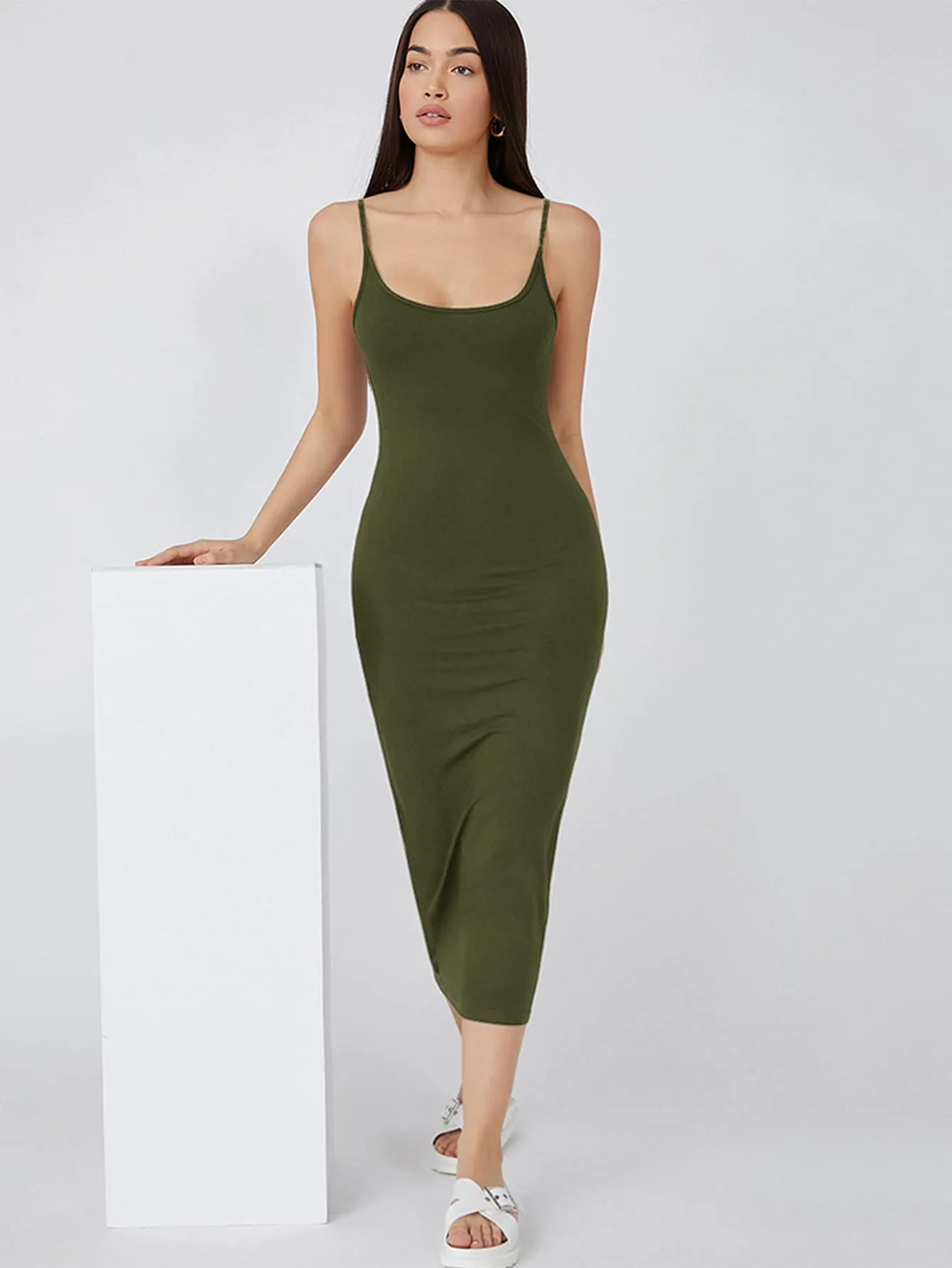 BASICS Solid Cami Bodycon Casual Dinner Dating Dress