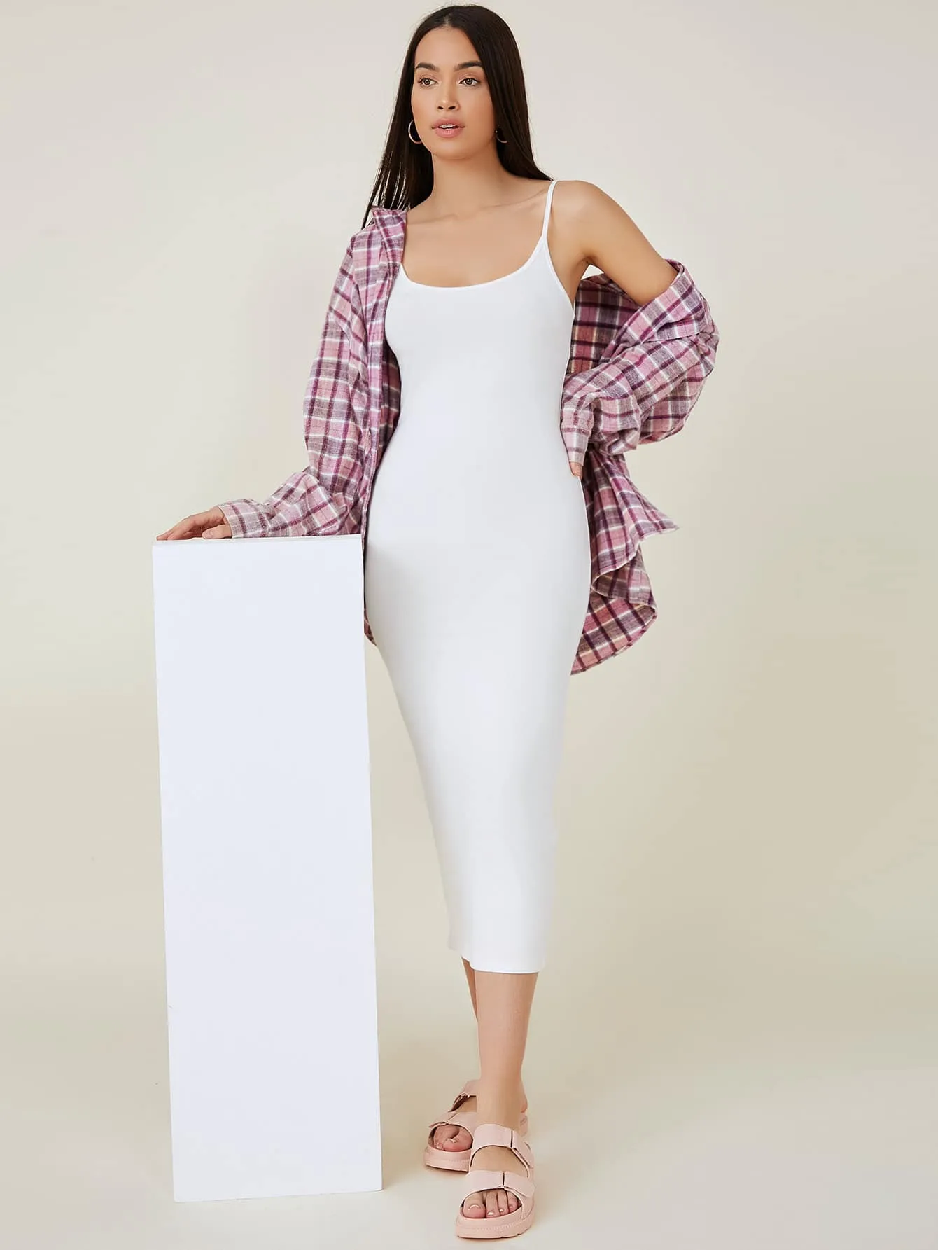 BASICS Solid Cami Bodycon Casual Dinner Dating Dress