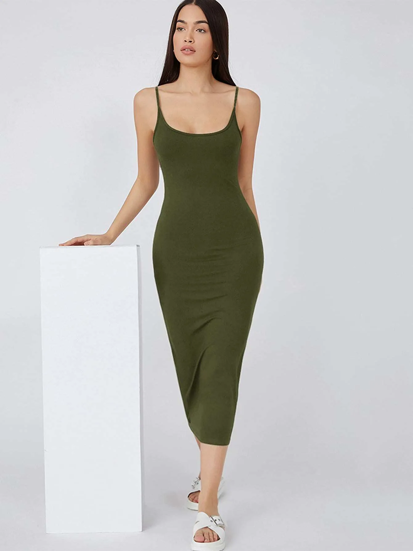 BASICS Solid Cami Bodycon Casual Dinner Dating Dress