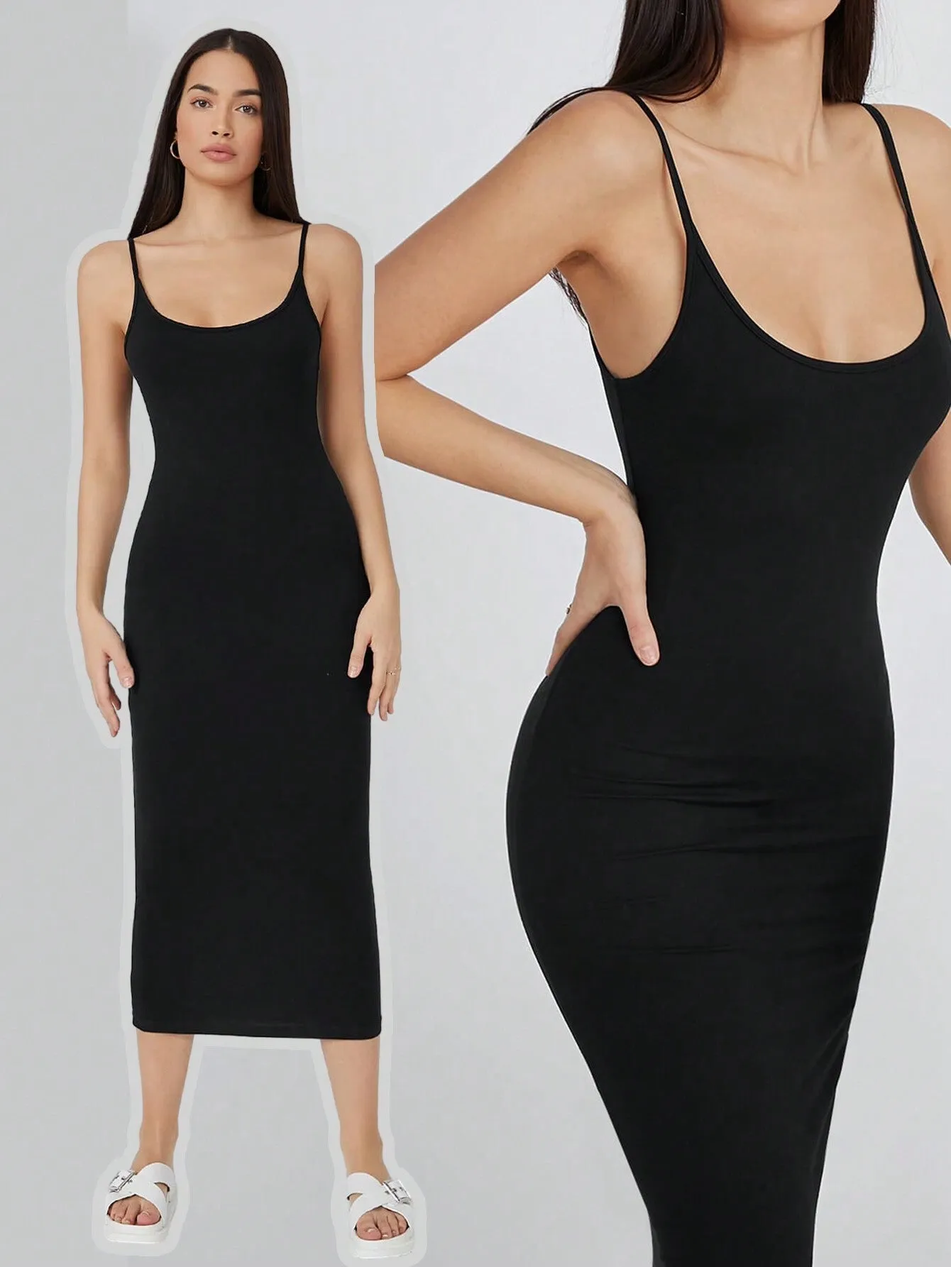 BASICS Solid Cami Bodycon Casual Dinner Dating Dress
