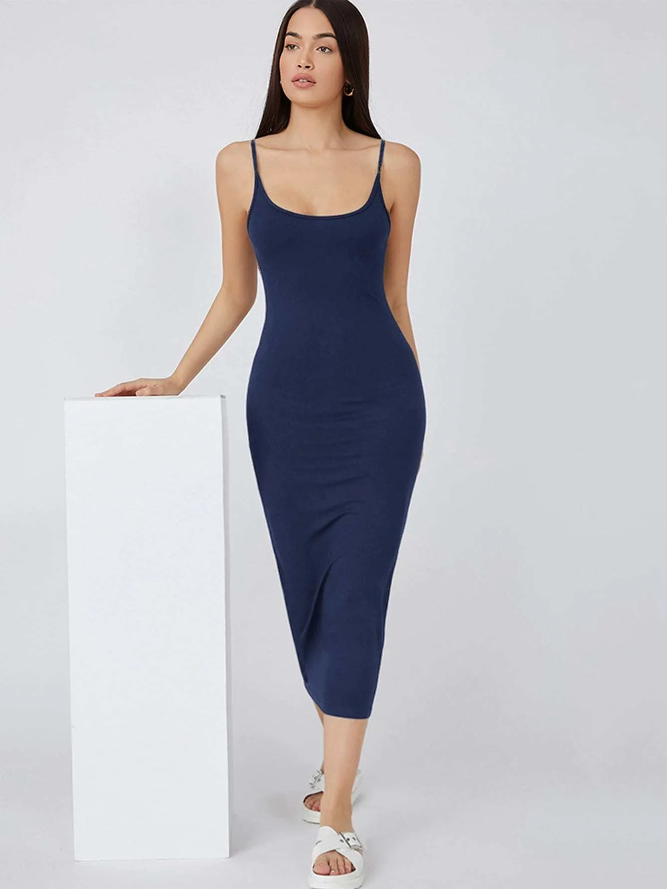 BASICS Solid Cami Bodycon Casual Dinner Dating Dress
