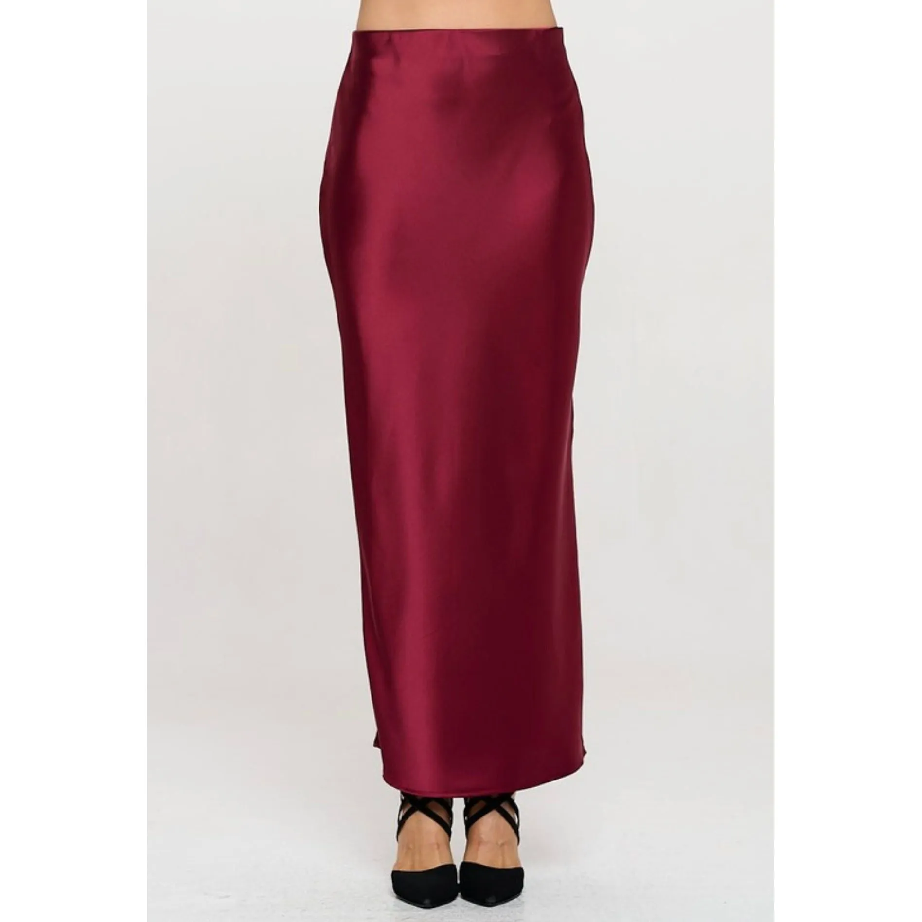 Bay Ridge Burgundy Satin Maxi Skirt