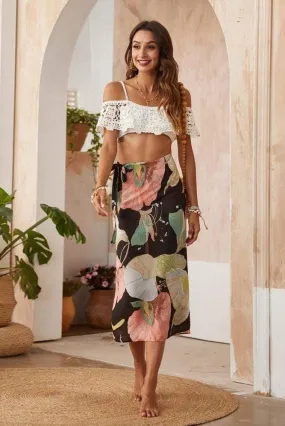 Beach Boho Skirt with Flowers Printed