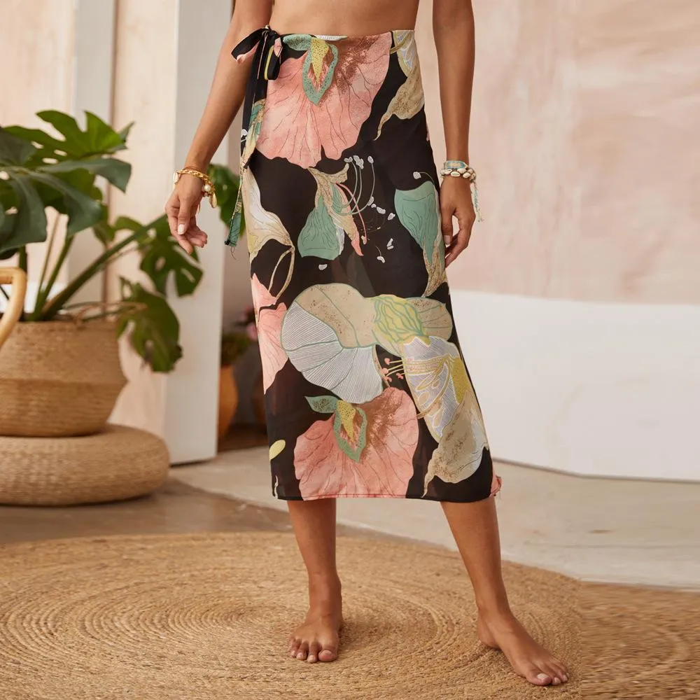 Beach Boho Skirt with Flowers Printed