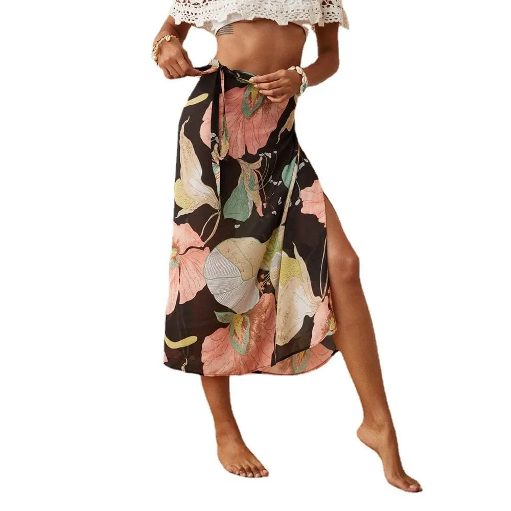 Beach Boho Skirt with Flowers Printed