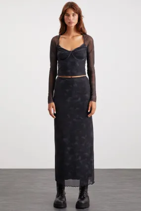 Beulah woman maxi height waist tulle dark gray skirt