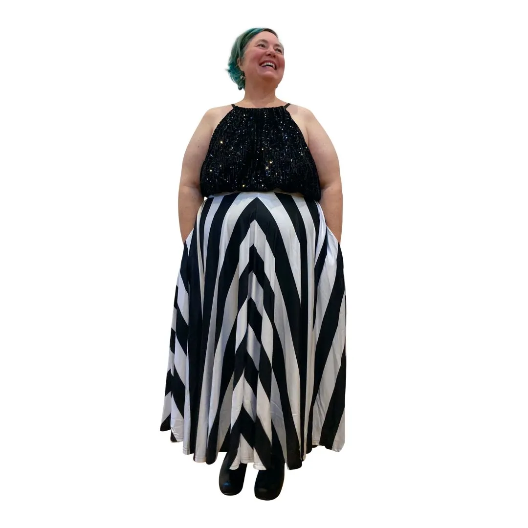 Black & white Stripe Maxi Skirt - Voluminous full circle skirt