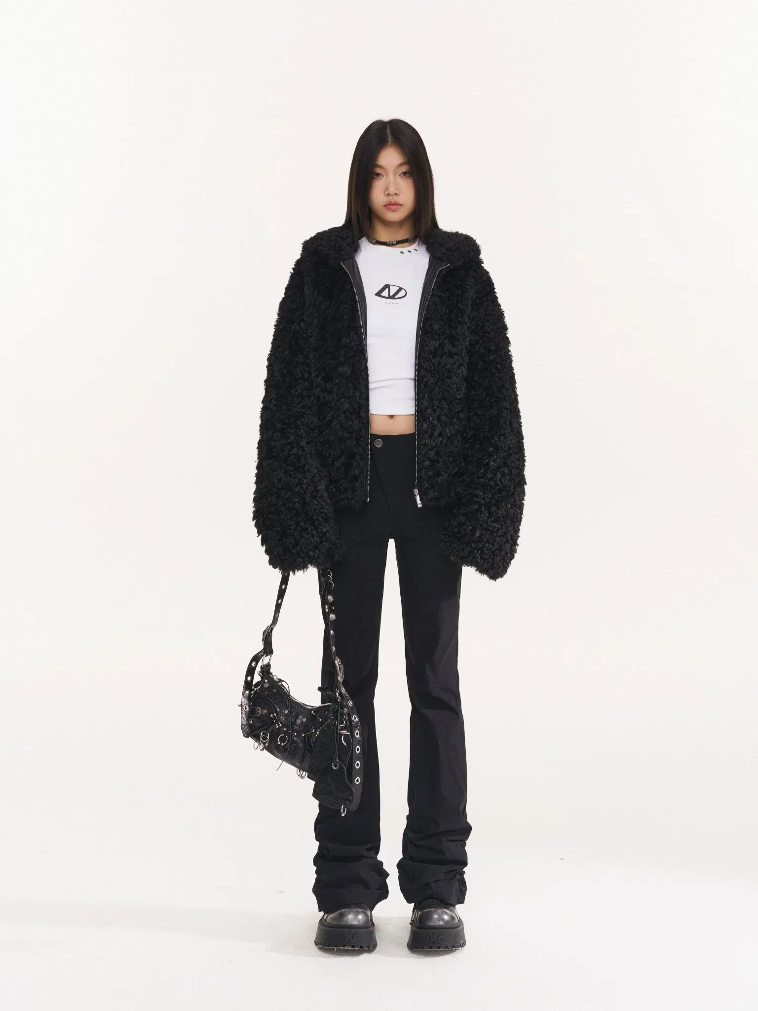 Black Reindeer Man Faux Fur Coat