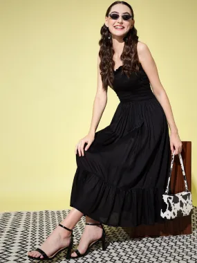 Black Smocking Long Dress