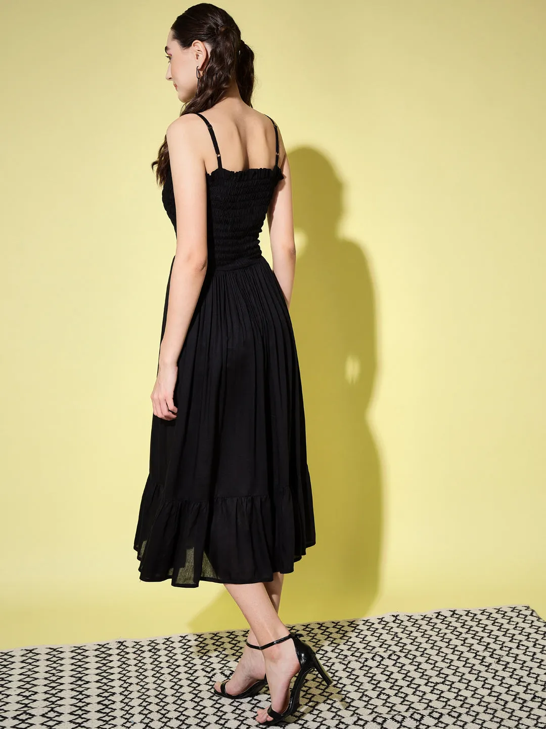 Black Smocking Long Dress