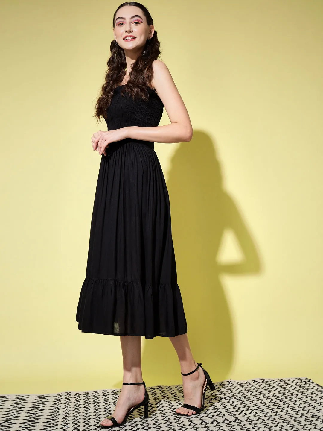 Black Smocking Long Dress