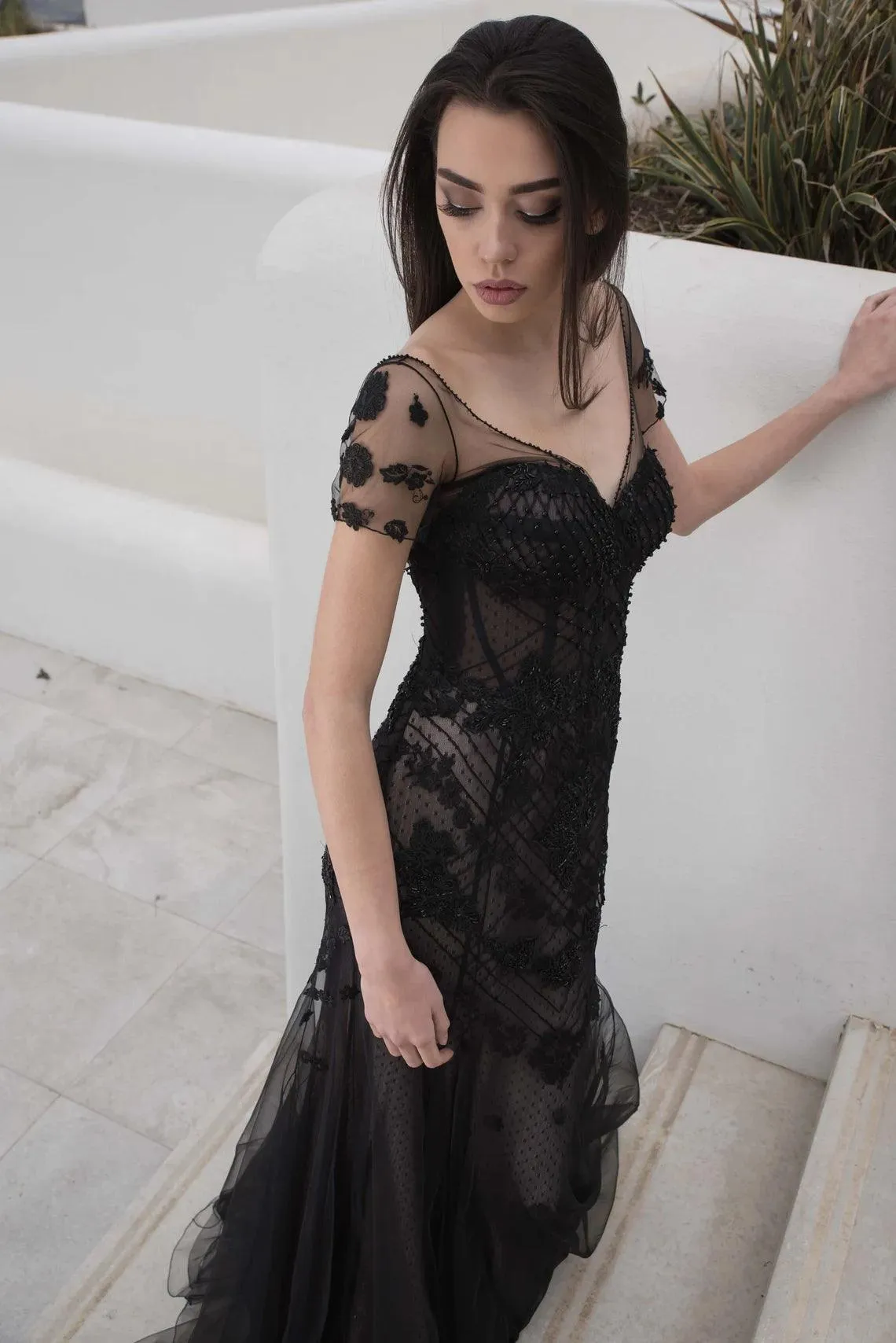 Black wedding dress low back