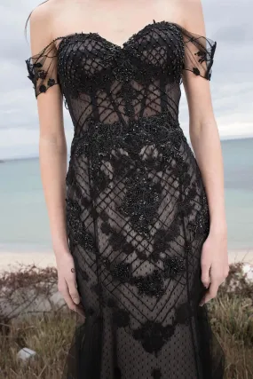 Black wedding dress low back