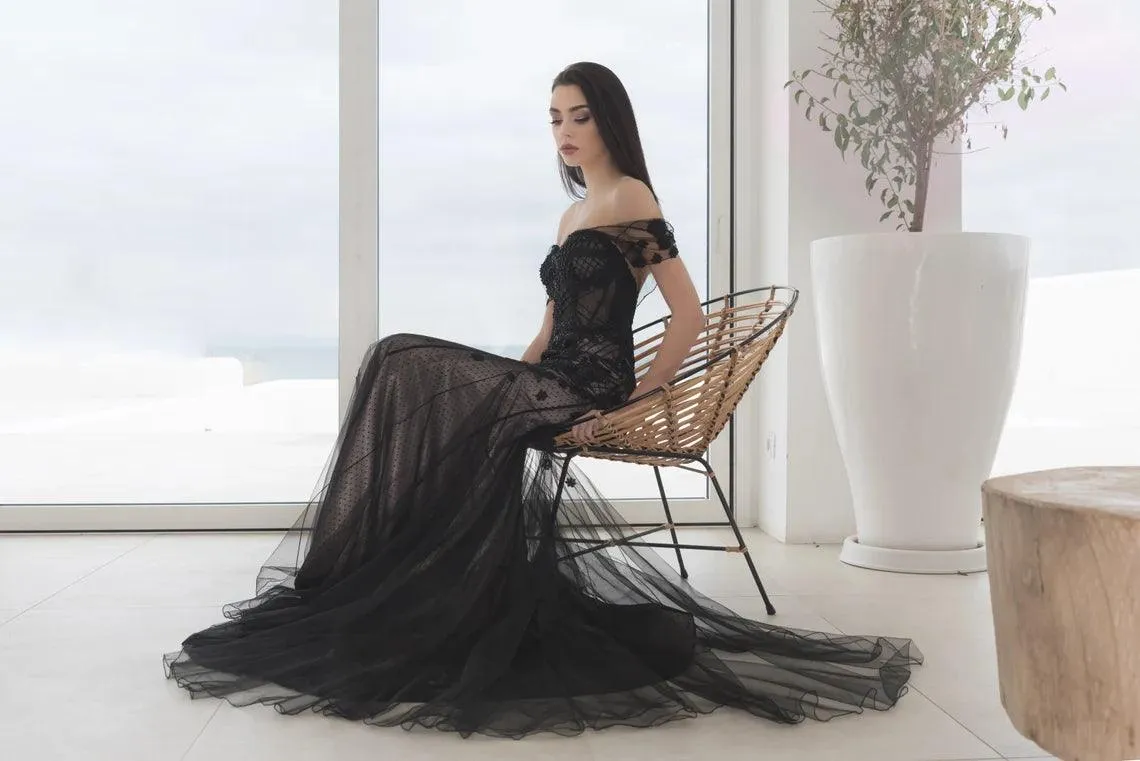 Black wedding dress low back