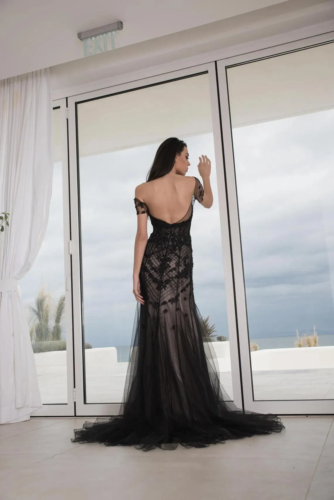 Black wedding dress low back