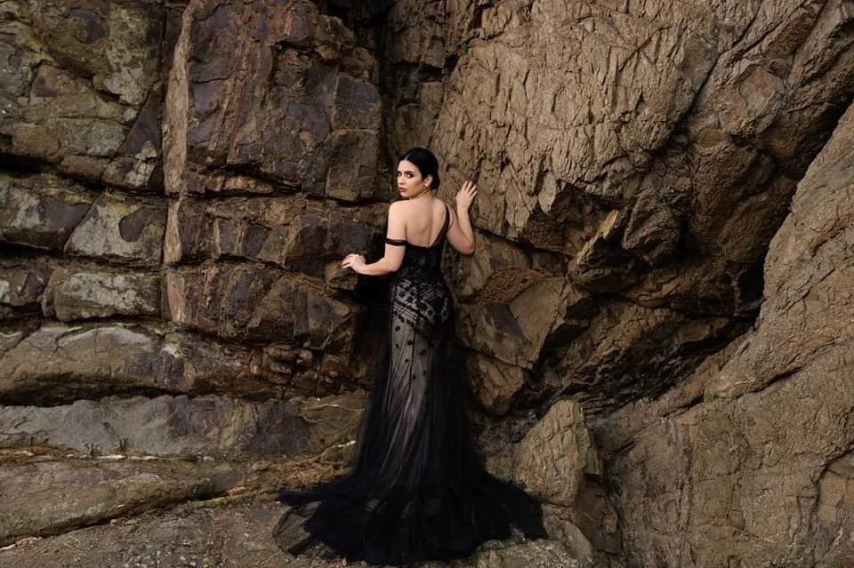 Black wedding dress low back