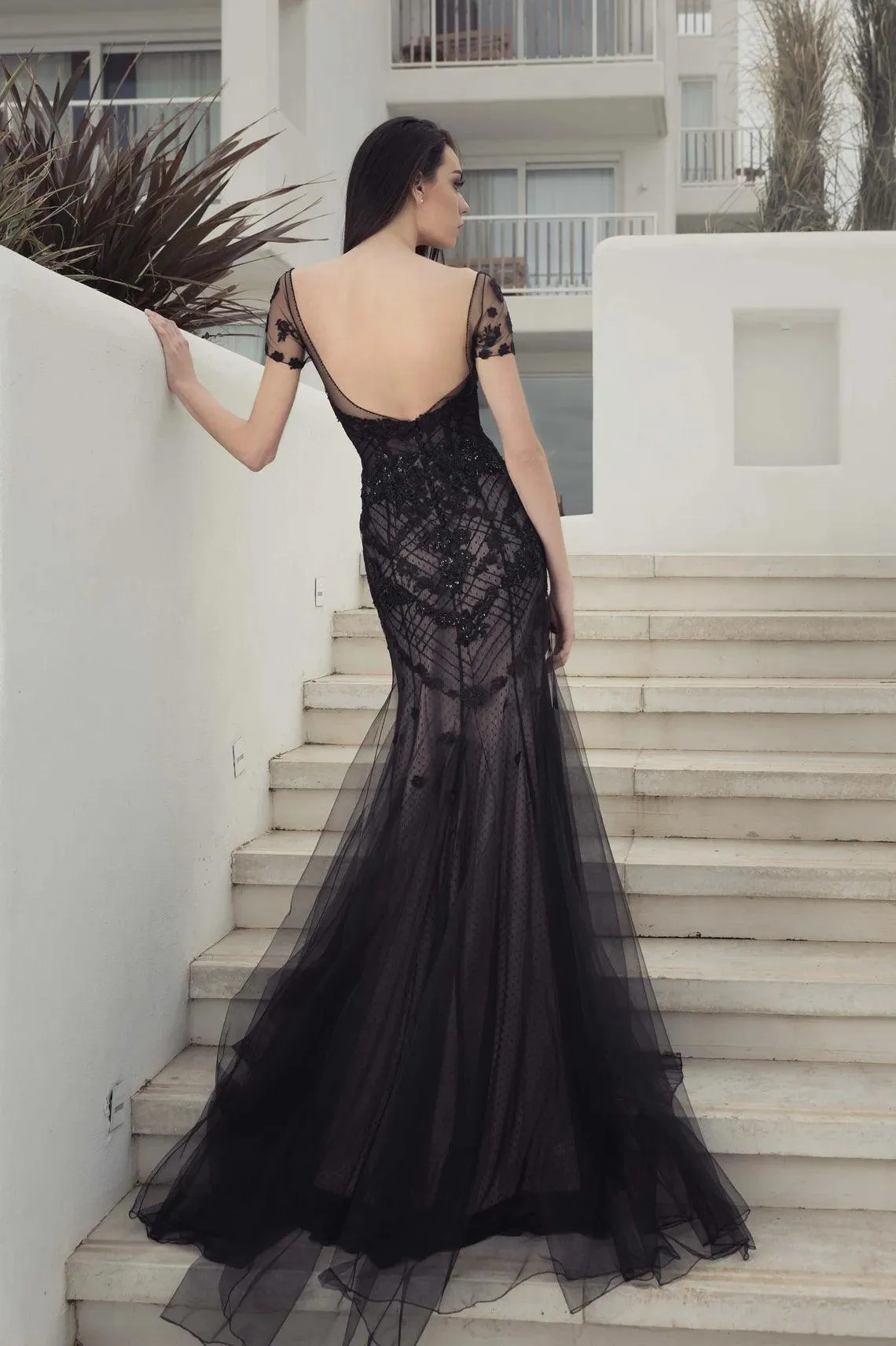 Black wedding dress low back