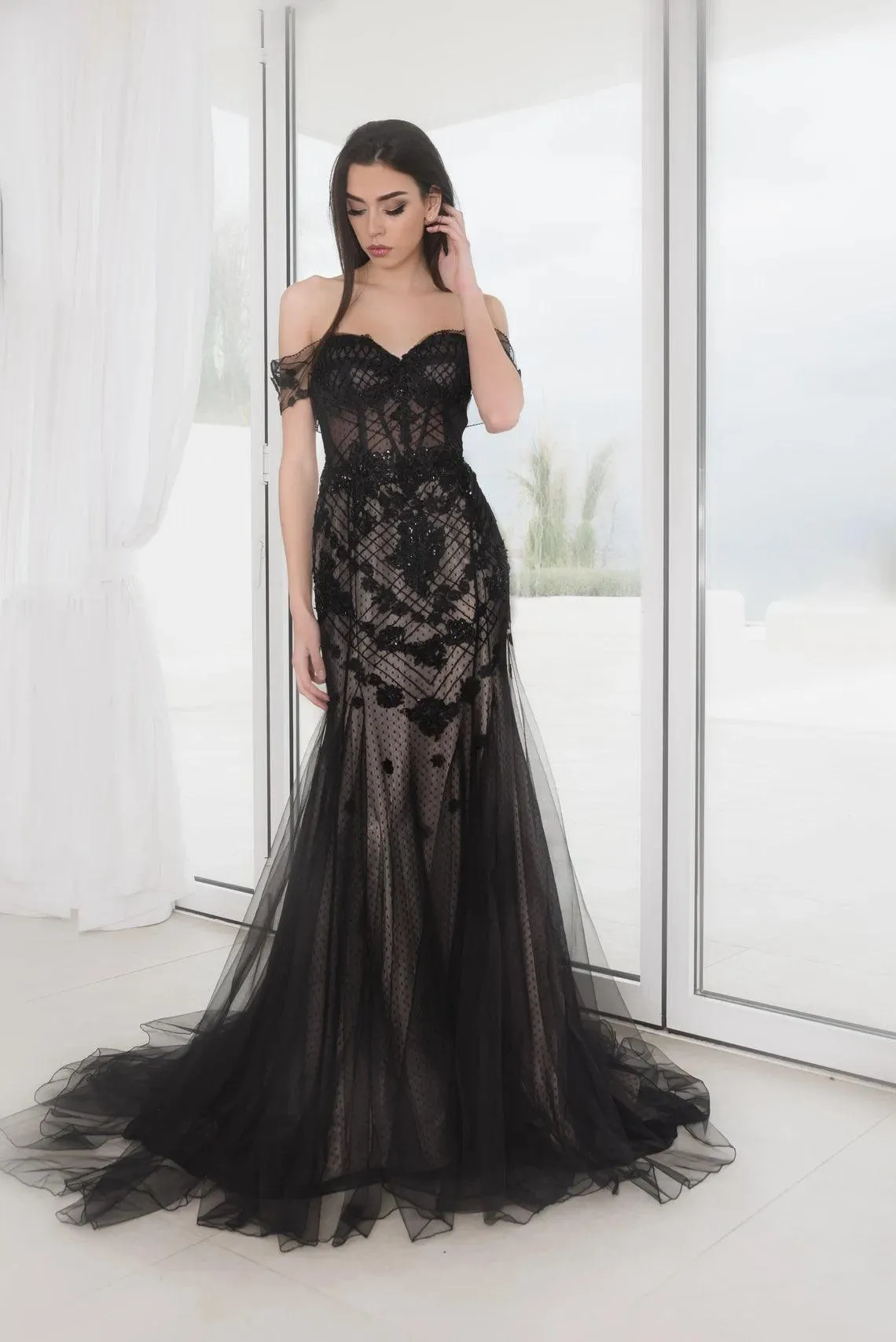 Black wedding dress low back