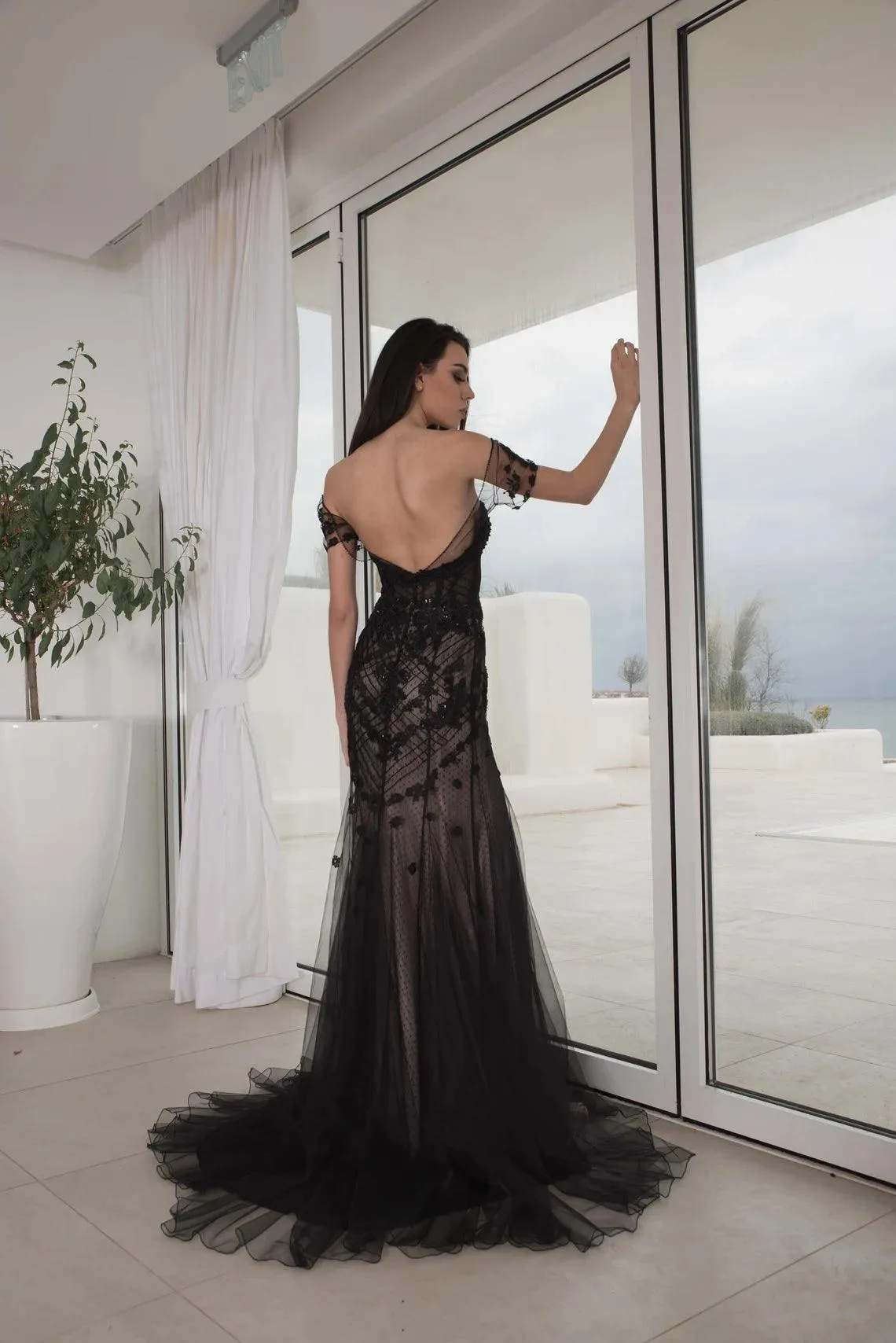 Black wedding dress low back