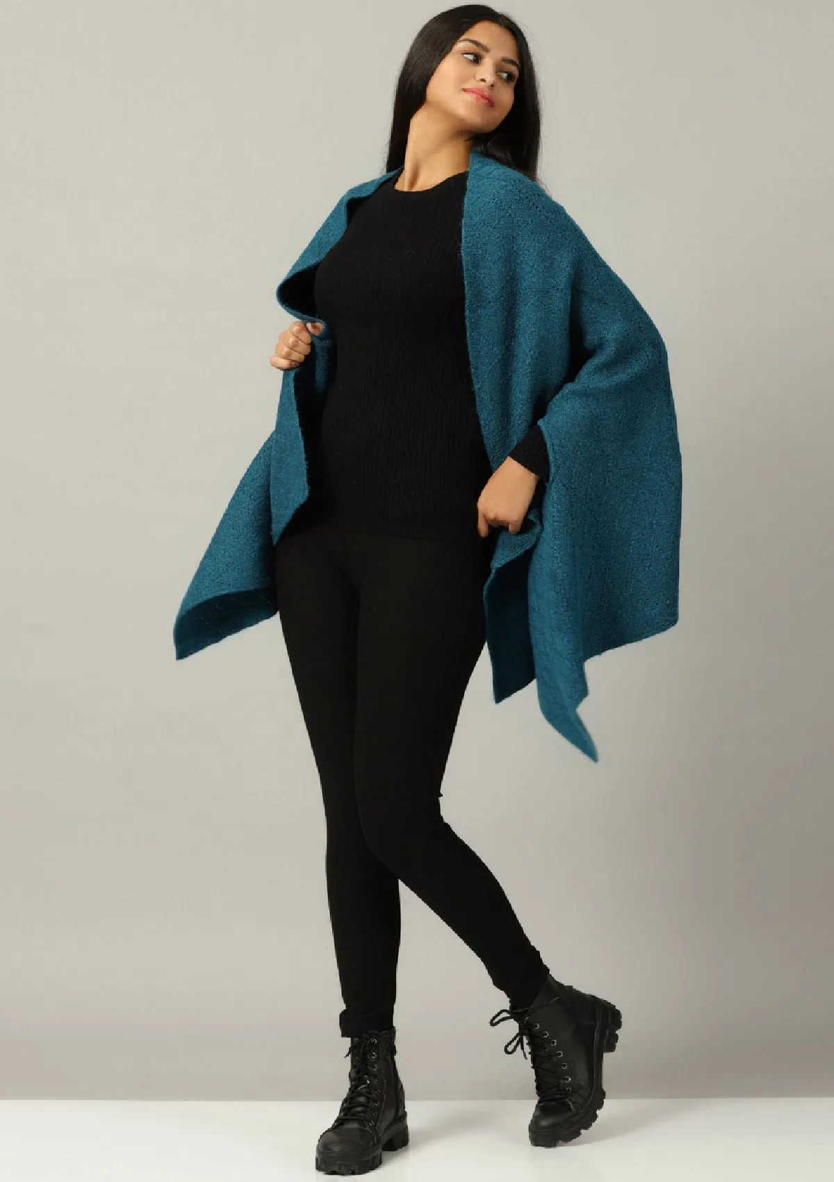 Blue Knitted Poncho