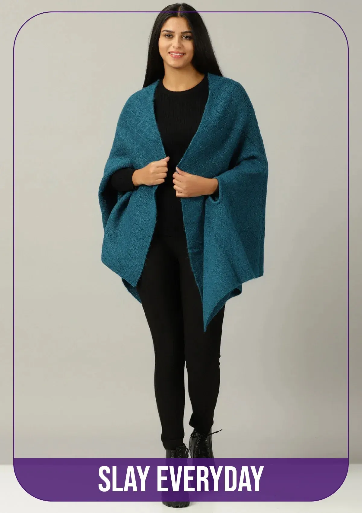 Blue Knitted Poncho