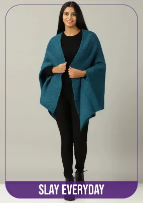 Blue Knitted Poncho