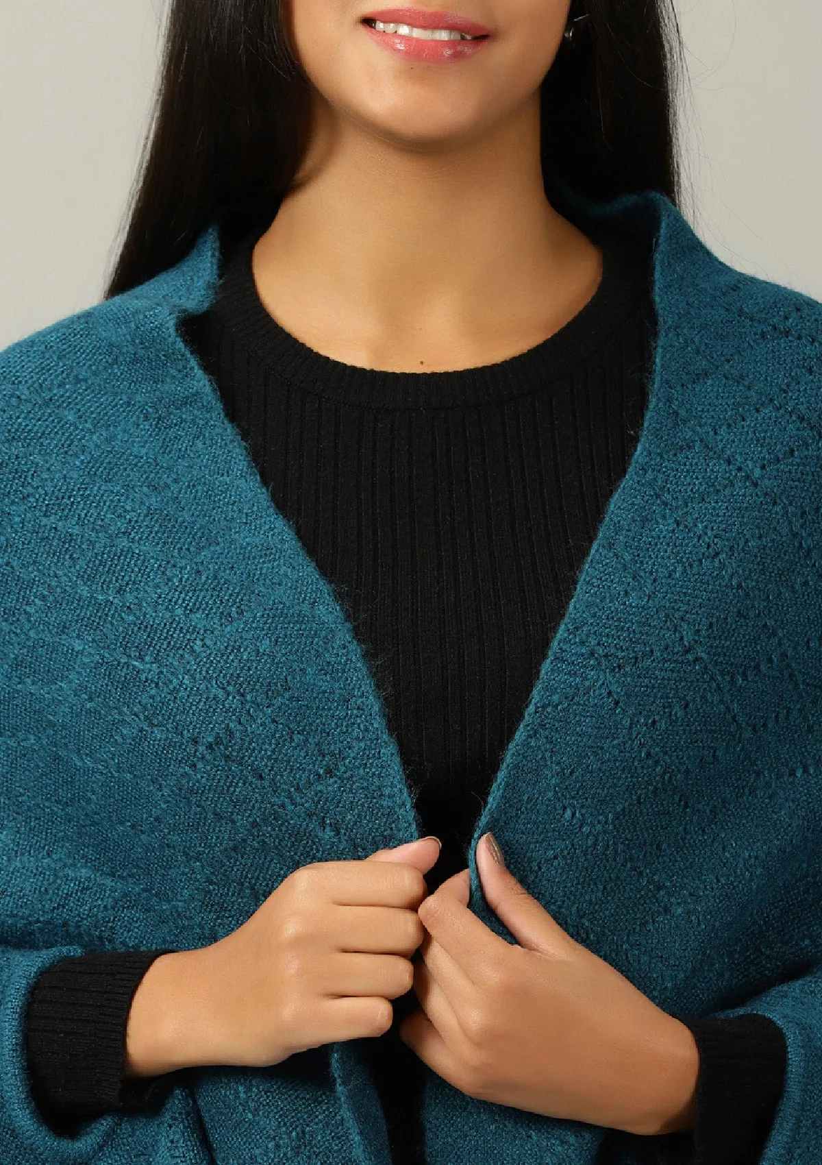 Blue Knitted Poncho