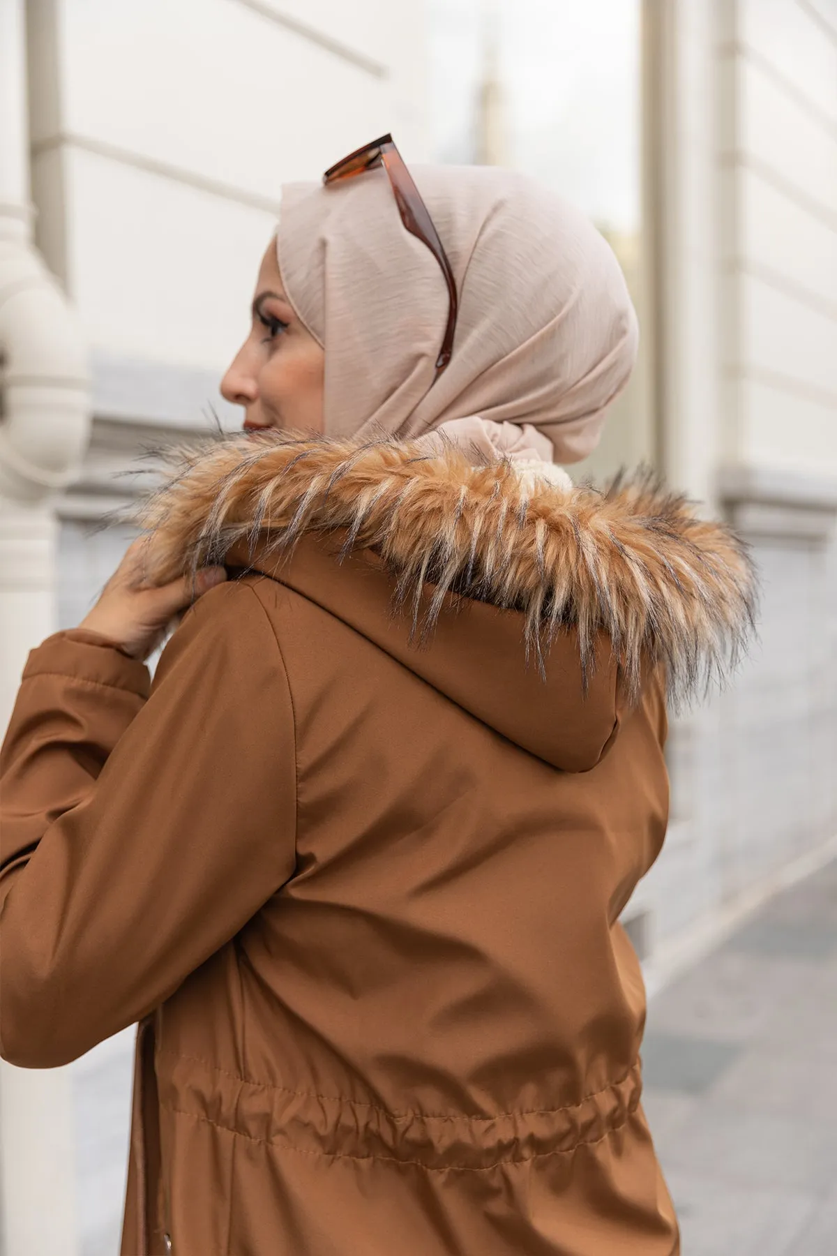 BNG Women Fur Collar Plush Bonded Coat Brown - Clermont