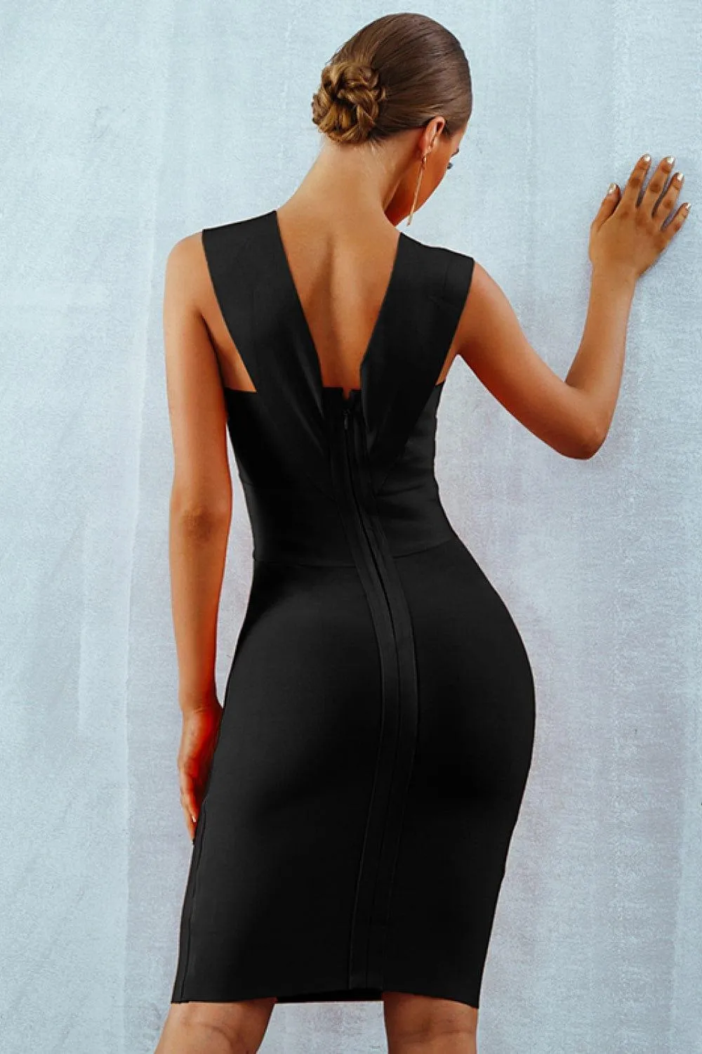 Bodycon This | Solid Color Deep V-Neck Dress