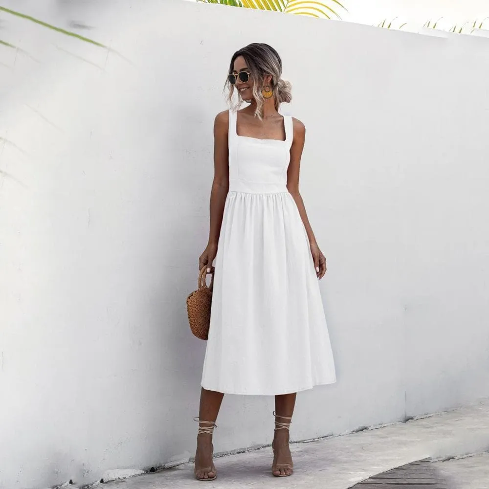BOHO BACKLESS RUCHED SLIP MIDI DRESS